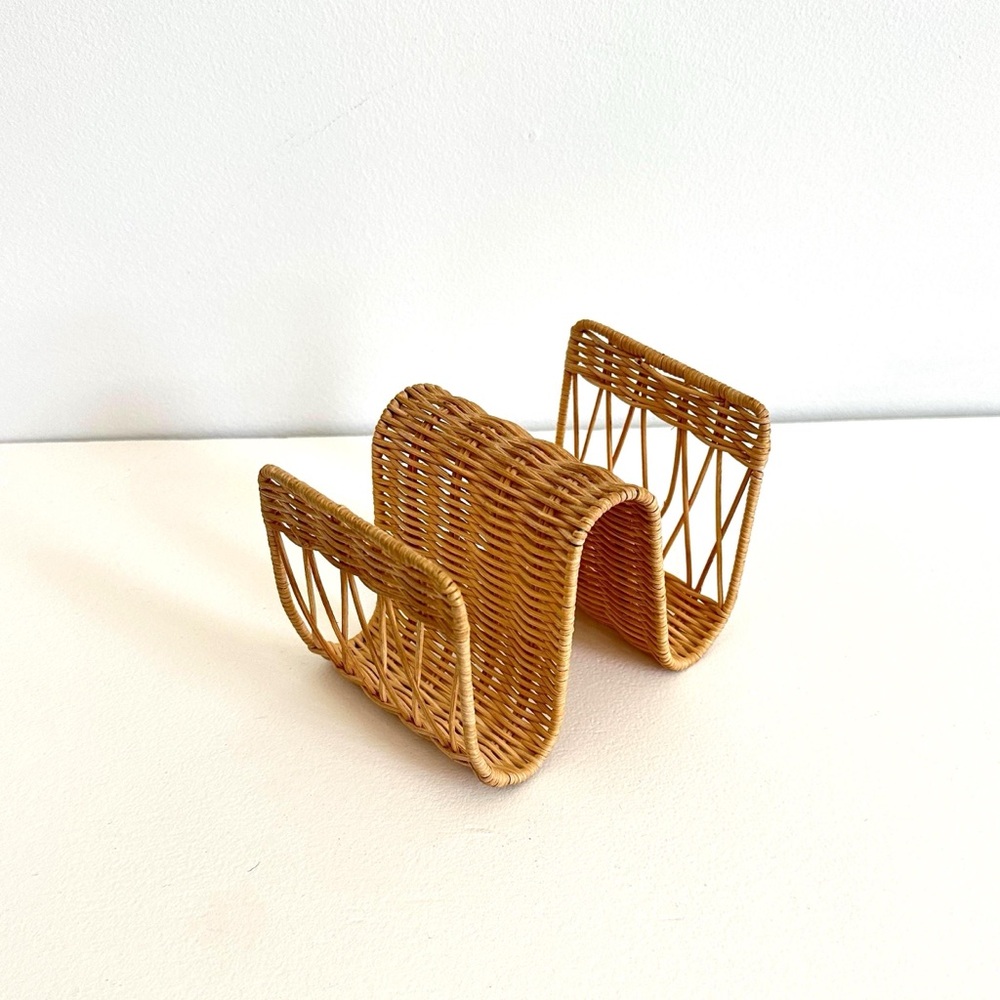 Vintage Wicker Mail Organizer | Small Rattan Letter Holder | Napkin holder